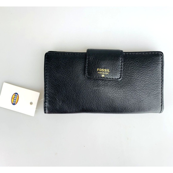 Fossil Leather Wallet Black Slim Clutch Bifold Gold Lining SL4408 New - Picture 1 of 11